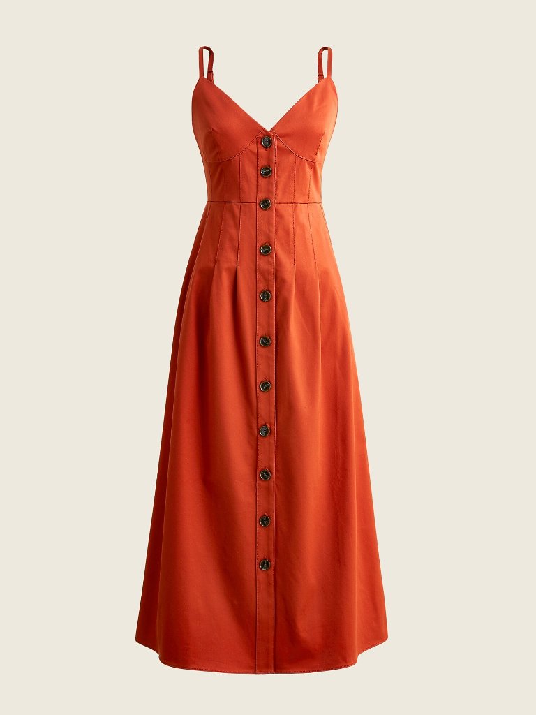 J Crew Button Front Stretch Twill Midi Dress Tailored Darted V Neck